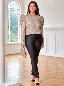 SHEIN Clasi Plus Floral Jacquard Gigot Sleeve Blouse - Multicolor - View 3