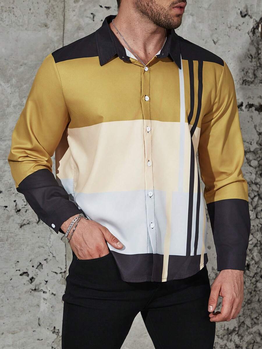 Manfinity Homme Men Plus Striped Print Shirt & Pants - Black - View 1