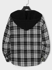RueChic Men Plaid Print Dual Pocket Hooded Jacket Without Tee - Black - View 2