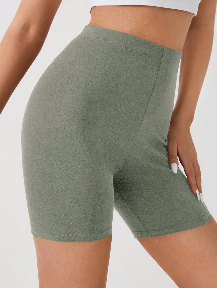 Cottnline Solid Wideband Waist Biker Shorts - White - View 1