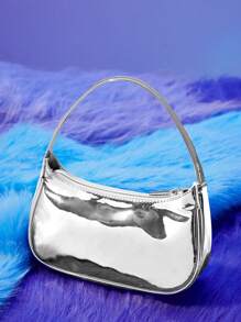 SHEIN X The Smurfs Silver Lady Handbag / Clutch Bag With Zipper - Silver - View 3