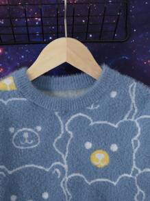 SHEIN Young Girl Bear Pattern Fluffy Sweater - Blue - View 4