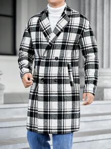 Manfinity VCAY Loose Fit Men's Double Breasted Plaid Lapel Collar Drop Shoulder Overcoat, For Fall Winter - Multicolor - View 4