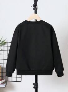 SHEIN 男大童卡通圖案落肩袖套頭衫 - 黑色 - 查看 4