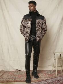 GENTILAND Áo khoác nam dáng rộng có khóa kéo in họa tiết hình học - Nhiều màu - Xem 3