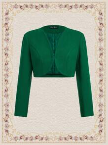 Vintamour Women Solid Color Long Sleeve Short Elegant & Fashionable Overcoat, Autumn/Winter - Green - View 1