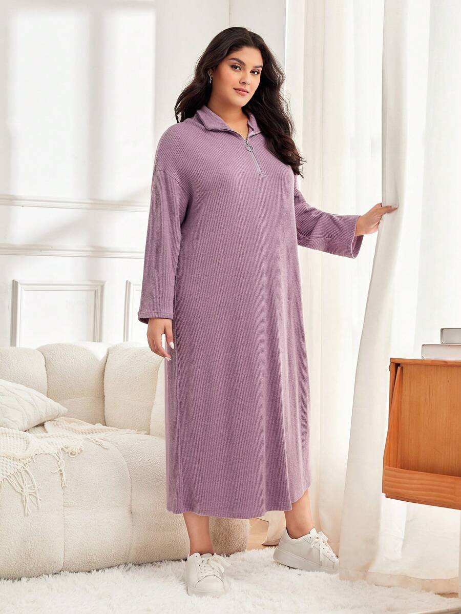 Mulvari Hơn Thả vai Đồ đan Ribbed Đầm - Màu tím - Xem 1
