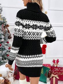 SHEIN Unity Mẫu Geo Áo cao cổ Xoắn Dan Đầm Áo len - Nhiều màu - Xem 3