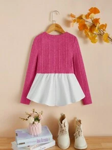 SHEIN Cô gái Tween Hai âm Xoay eo Áo thun - Màu Hồng Tươi - Xem 2