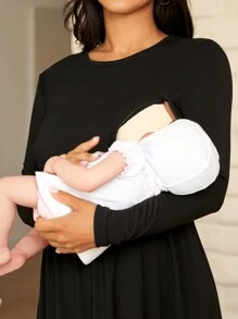 SHEIN Maternity Solid Nursing Dress - Black - View 4