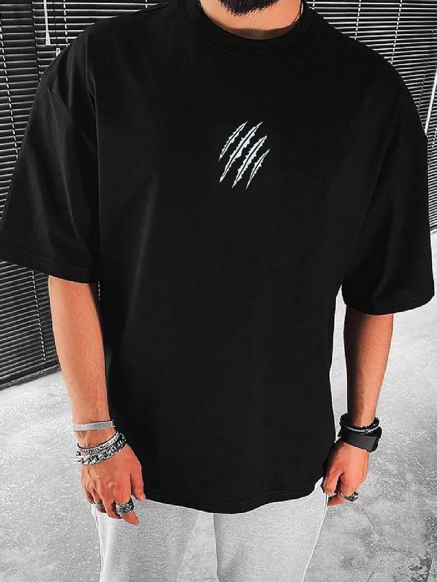 Manfinity Homme Men Graphic Print Drop Shoulder Tee - Black - View 1
