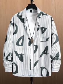 Manfinity Hypemode 男款寬鬆直筒條紋&字母圖案口袋襯衫 - 彩色 - 查看 3