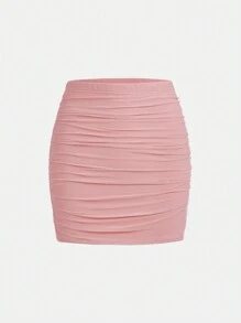 SHEIN Girlism Teen Girl Square Neck Ruched Mesh Top & Skirt