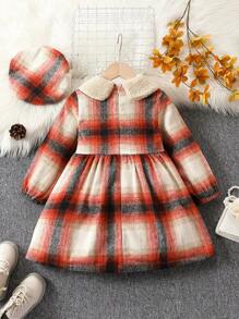 SHEIN Chica Joven Vestido con estampado de cuadros de cuello bobo con lazo delantero