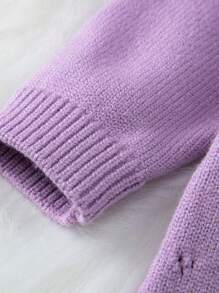 SHEIN Baby Girl Raglan Sleeve Button Detail Sweater Jumpsuit - Mauve Purple - View 4