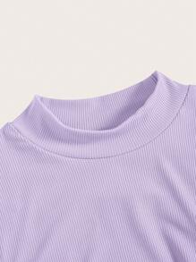 SHEIN BASICS Solid Mock Neck Crop Tee - Dusty Purple - View 3