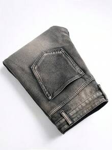 男大童字母貼布牛仔褲 - 深灰色 - 查看 5