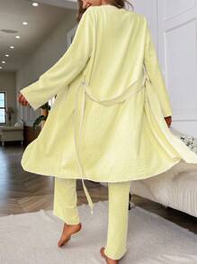 3pcs Chất rắn Bộ giản dị - Màu vàng - Xem 2