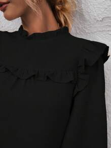 Chiquease 荷葉邊燈籠袖襯衫 - 黑色 - 查看 3