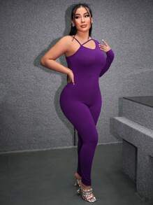 SHEIN SXY Asymmetrical Neck Unitard Jumpsuit - Purple - View 4