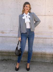 SHEIN Frenchy Solid Button Front Scallop Trim Jacket Winter Elegant - Multicolor - View 8