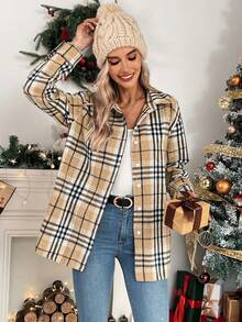 SHEIN LUNE Plaid Print Drop Shoulder Shirt - Multicolor - View 4