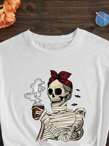 SHEIN Unity 大碼骷髅圖案T恤 - 白色 - 查看 3