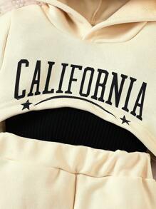 Baby Girl Letter Graphic Cami Top & Sweatpants & Hoodie - Apricot - View 4