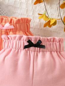 女嬰3入組波點圖案紙袋腰前蝴蝶結長褲 - 彩色 - 查看 5