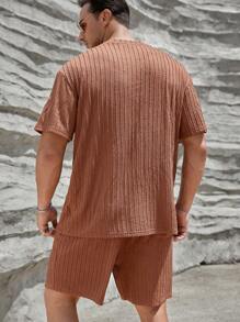 GENTILAND 男士大码素色T恤&短褲 - 棕色 - 查看 2