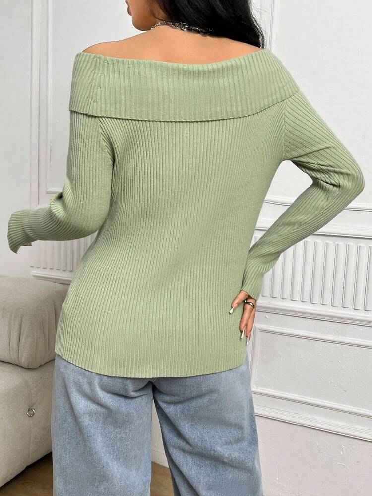 Off Shoulder Ripped Knit Pullover Fall Winter Sweater