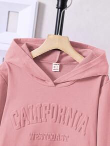 SHEIN Tween Girl Letter Embroidery Kangaroo Pocket Sweatshirt - Pink - View 3