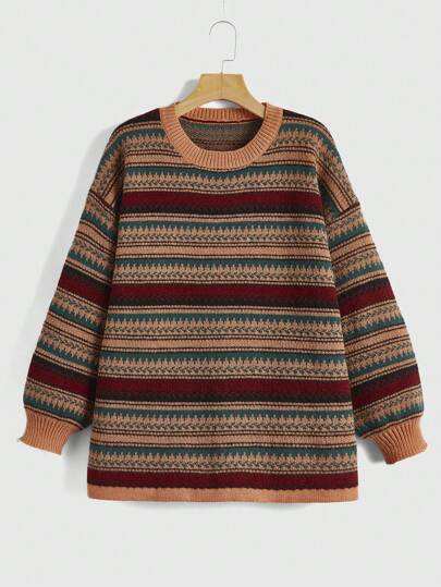 Geo Pattern Drop Shoulder Sweater