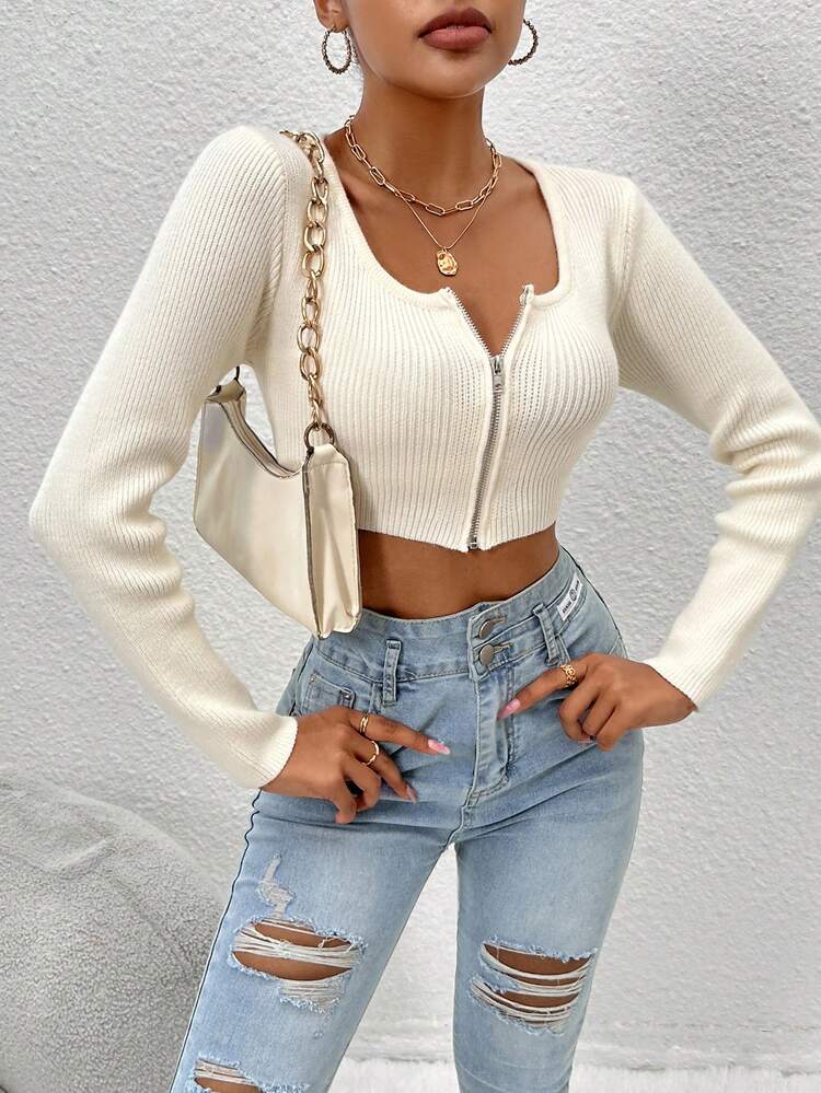 Zip Up Crop Cardigan