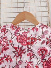 女嬰印花荷葉邊前蝴蝶結洋裝 - 彩色 - 查看 4