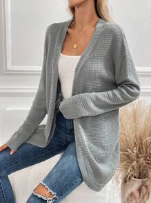 SHEIN LUNE Solid Drop Shoulder Duster Cardigan - Grey - View 1