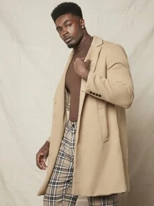 Manfinity VCAY Men 1pc Lapel Collar Button Front Overcoat, For Fall Winter