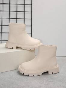 秋冬季女宝宝纯色保暖短靴 - 米色 - 查看 2