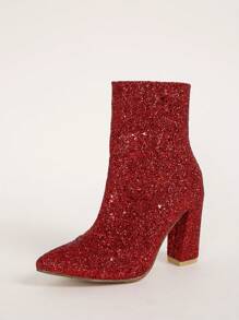 2023新品到貨女士們時尚靴子,尖頭,粗跟,銀顏色,性感踝靴 - 中紫紅色 - 查看 5