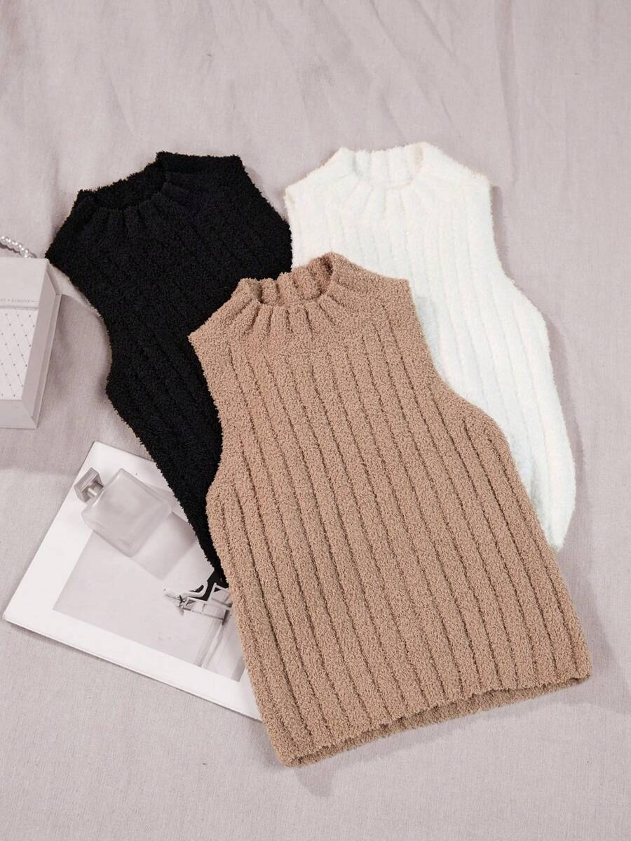SHEIN LUNE 3 piezas Top de cuello alto tejido de canalé - Multicolor - Ver 1