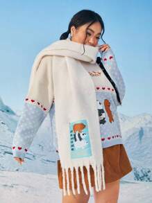We Bare Bears X SHEIN White Warm Scarf - Beige - View 4