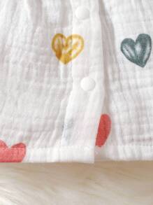 SHEIN 女嬰愛心圖案荷葉邊荷葉袖上衣和褲子和帽