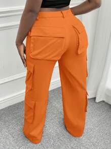Slaydiva 側翻蓋口袋工裝褲 - 橘色 - 查看 2