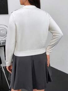 Flirla 加大码菱格纹短款针织套头衫秋冬毛衣 - 彩色 - 查看 2