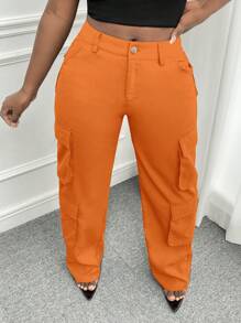 Slaydiva 側翻蓋口袋工裝褲 - 橘色 - 查看 6