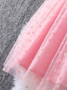 Tween Girl Contrast Waist Heart Mesh Skirt Summer Holiday - Pink - View 7