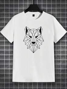 GENTILAND Men Geo & Wolf Print Tee - White - View 2