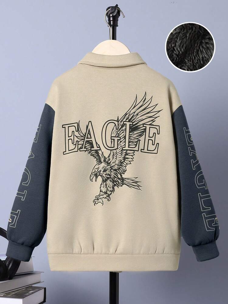 Tween Boy Letter Graphic Colorblock Drop Shoulder Jacket