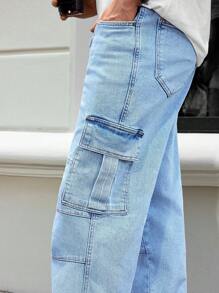 RueChic Men Flap Pocket Side Cargo Jeans - Blue - View 2