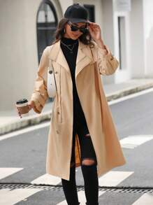 SHEIN LUNE 大翻領落肩袖風衣外套 - 黃色 - 查看 5